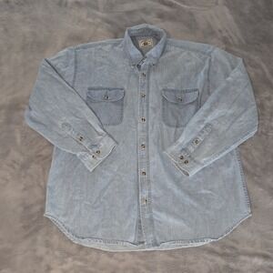 AMERICAN‎ BLUE Mens Blue Denim Shirt XL Casual Cotton Blend Long Sleeve Button